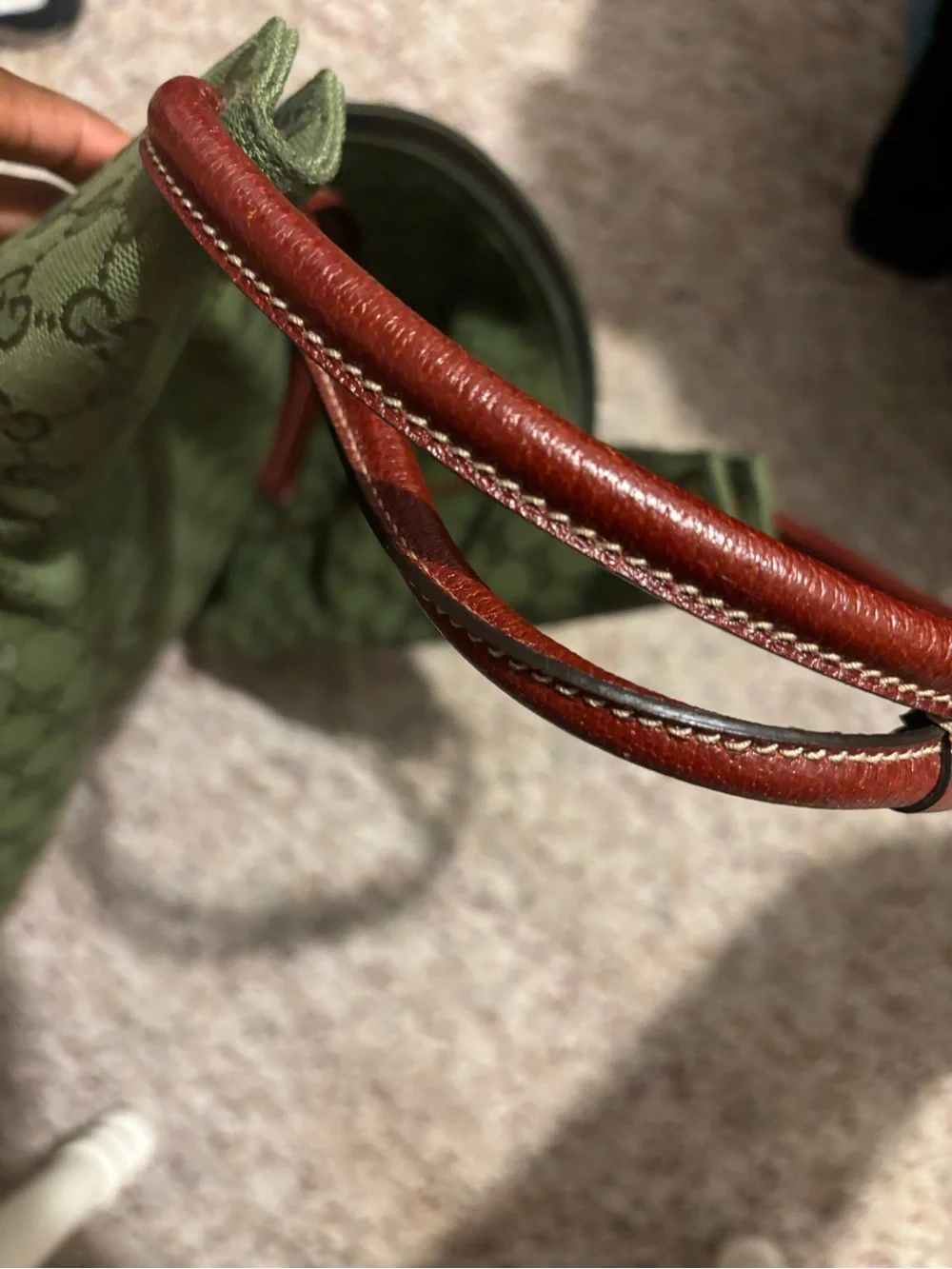 Gucci Olive Green GG Canvas Tote with Brown Leather Handles